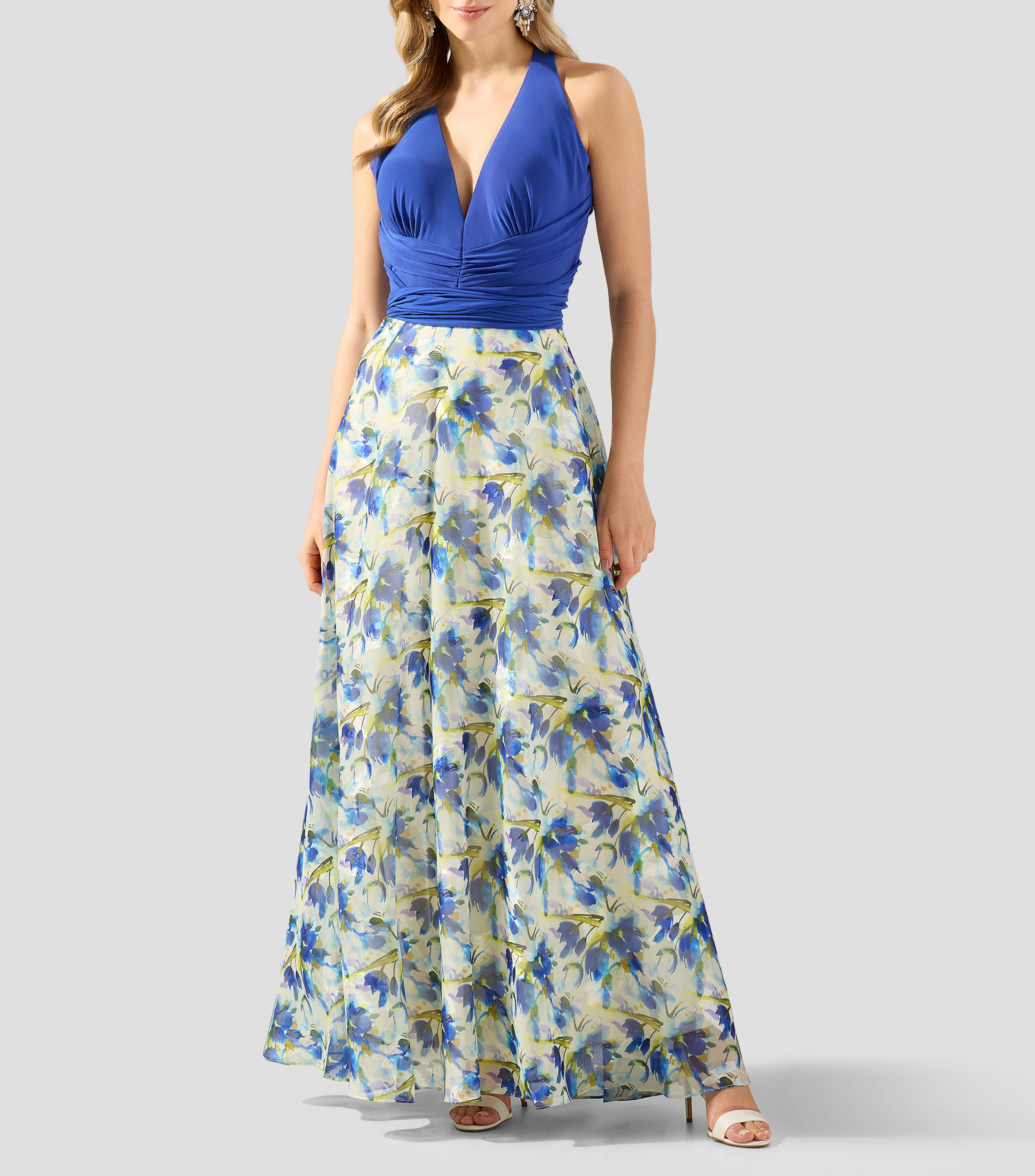 Vestido de fiesta largo estampado floral Mujer